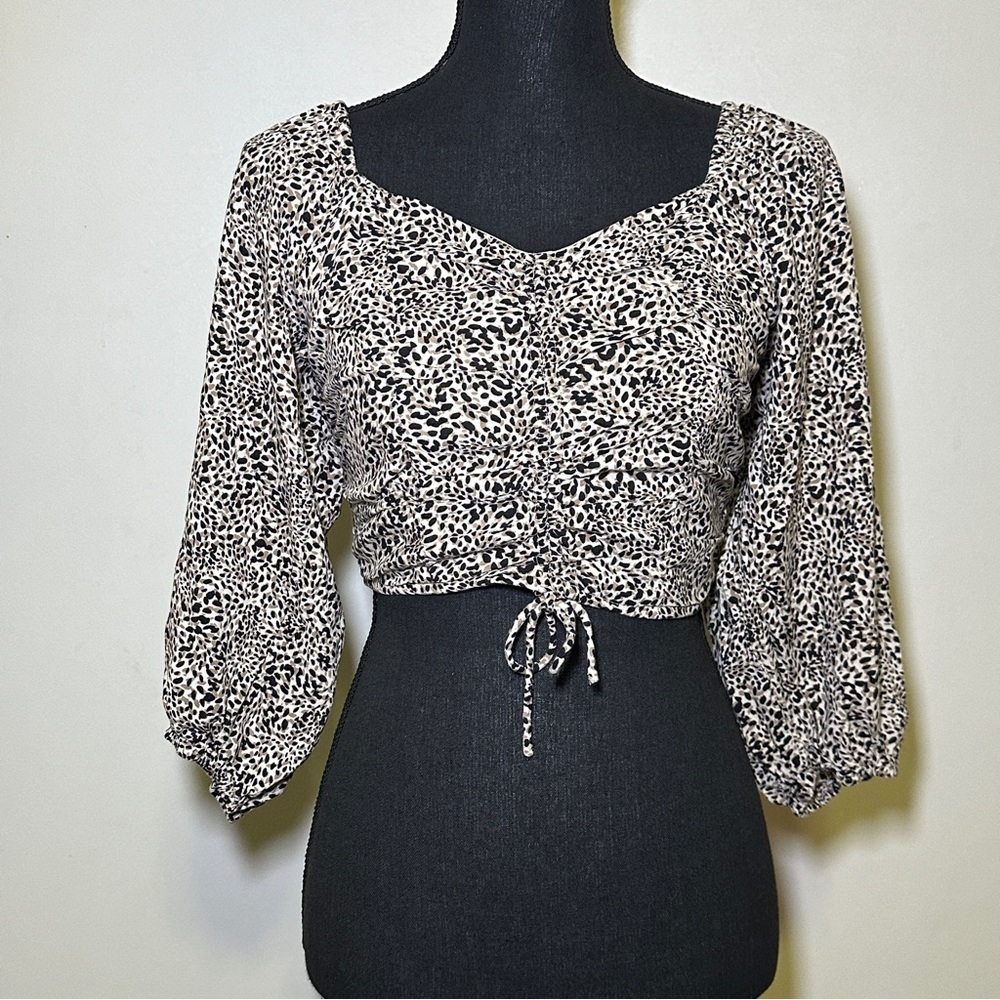 Japna Boho Animal Print Ruched Bust Cropped Blouse Top Small Evening